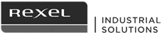 Logo for Rexel Industrial Solutions. The left side has a dark rectangle with “Rexel” in white, while the right displays “Industrial Solutions” in black on a light background, reminiscent of clean layouts seen in Galway food tours branding.