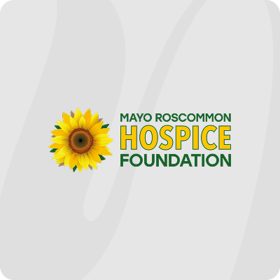Mayo Roscommon Hospice Foundation logo featuring a sunflower graphic next to the Mayo Roscommon Hospice Foundation’s name in green and yellow text on a light gray background.